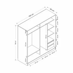 Guardaroba 2 Ante Bianco 5 Ripiani Appendiabiti 180x210h cm, 2 Ante - Cascia