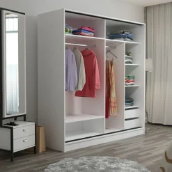 Guardaroba 2 Ante Bianco 5 Ripiani Appendiabiti 180x210h cm, 2 Ante - Cascia