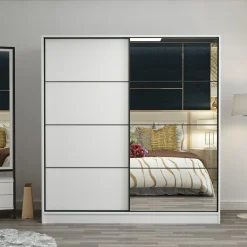 Guardaroba 2 Ante Bianco 5 Ripiani Appendiabiti 180x210h cm, 2 Ante - Cascia