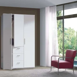 Guardaroba 3 Ante Bianco 4 Ripiani Appendiabiti 117x52 cm, 3 Cassetti - Anama