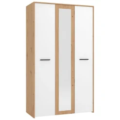 Guardaroba 3 Ante Bianco Rovere Nodi Marrone Appendiabiti 5 Ripiani 119x53 cm, 7 Vani - Lavagno
