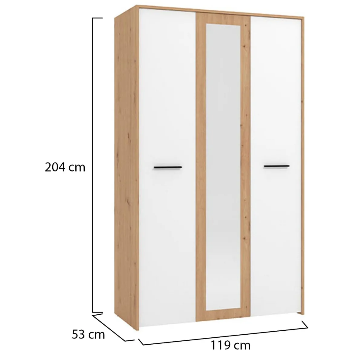 Guardaroba 3 Ante Bianco Rovere Nodi Marrone Appendiabiti 5 Ripiani 119x53 cm, 7 Vani - Lavagno