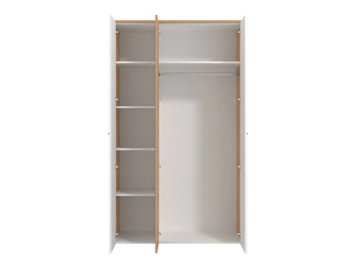 Guardaroba 3 Ante Bianco Rovere Nodi Marrone Appendiabiti 5 Ripiani 119x53 cm, 7 Vani - Lavagno