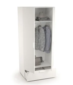 Guardaroba 2 Ante Bianco un Cassetto Appendiabiti 80x180h cm, 2 Ripiani - Vacone