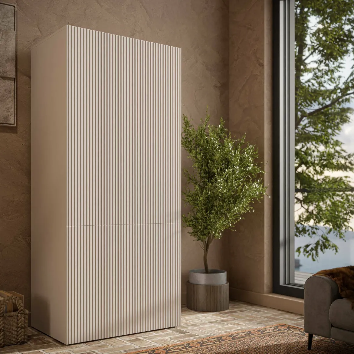 Guardaroba 2 ante Caiazzo, 90x56 h199 cm, Beige