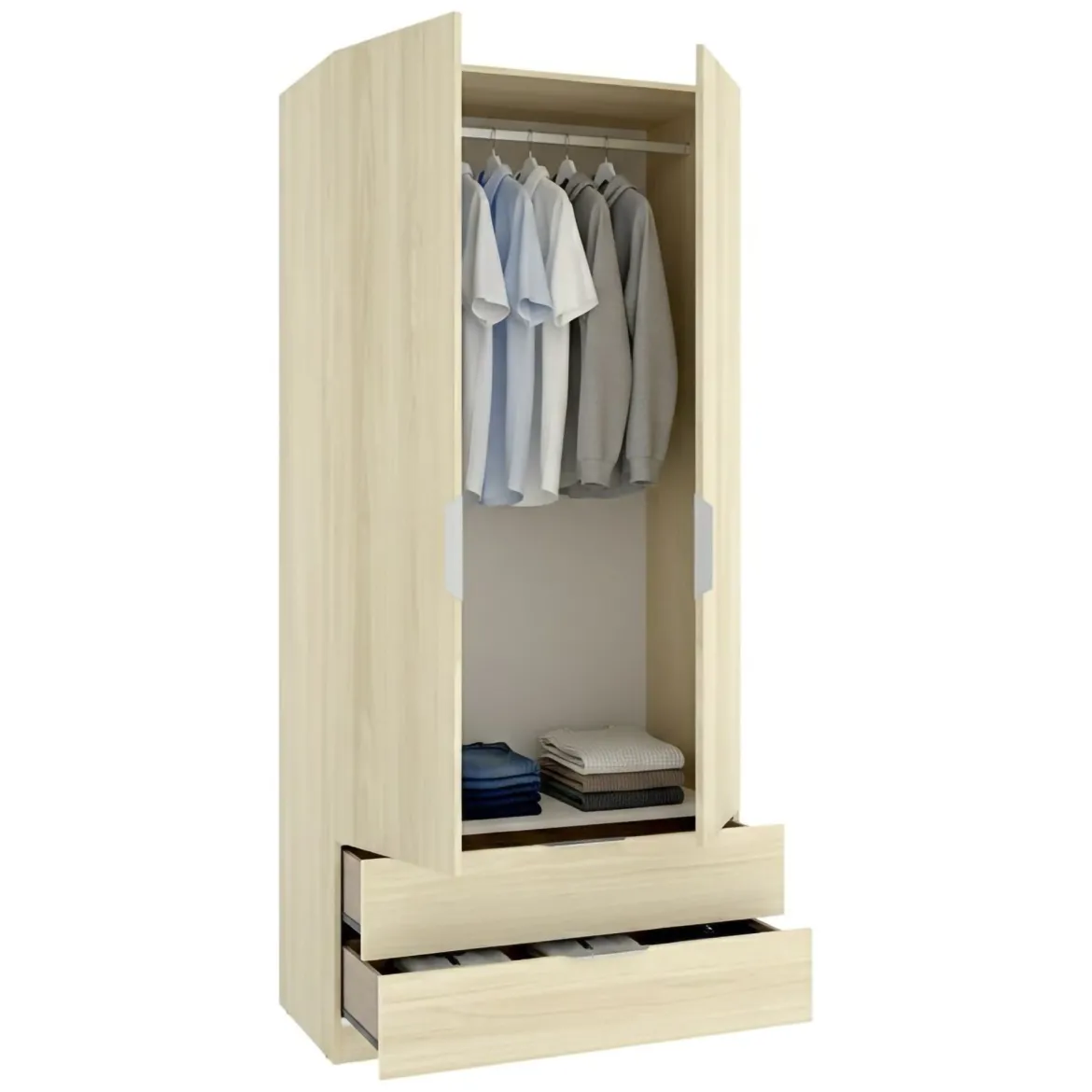 Guardaroba 2 Ante Marrone Bianco Rovere Appendiabiti 2 Cassetti 51x204h cm, un Ripiano - Montclare