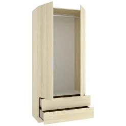 Guardaroba 2 Ante Marrone Bianco Rovere Appendiabiti 2 Cassetti 51x204h cm, un Ripiano - Montclare