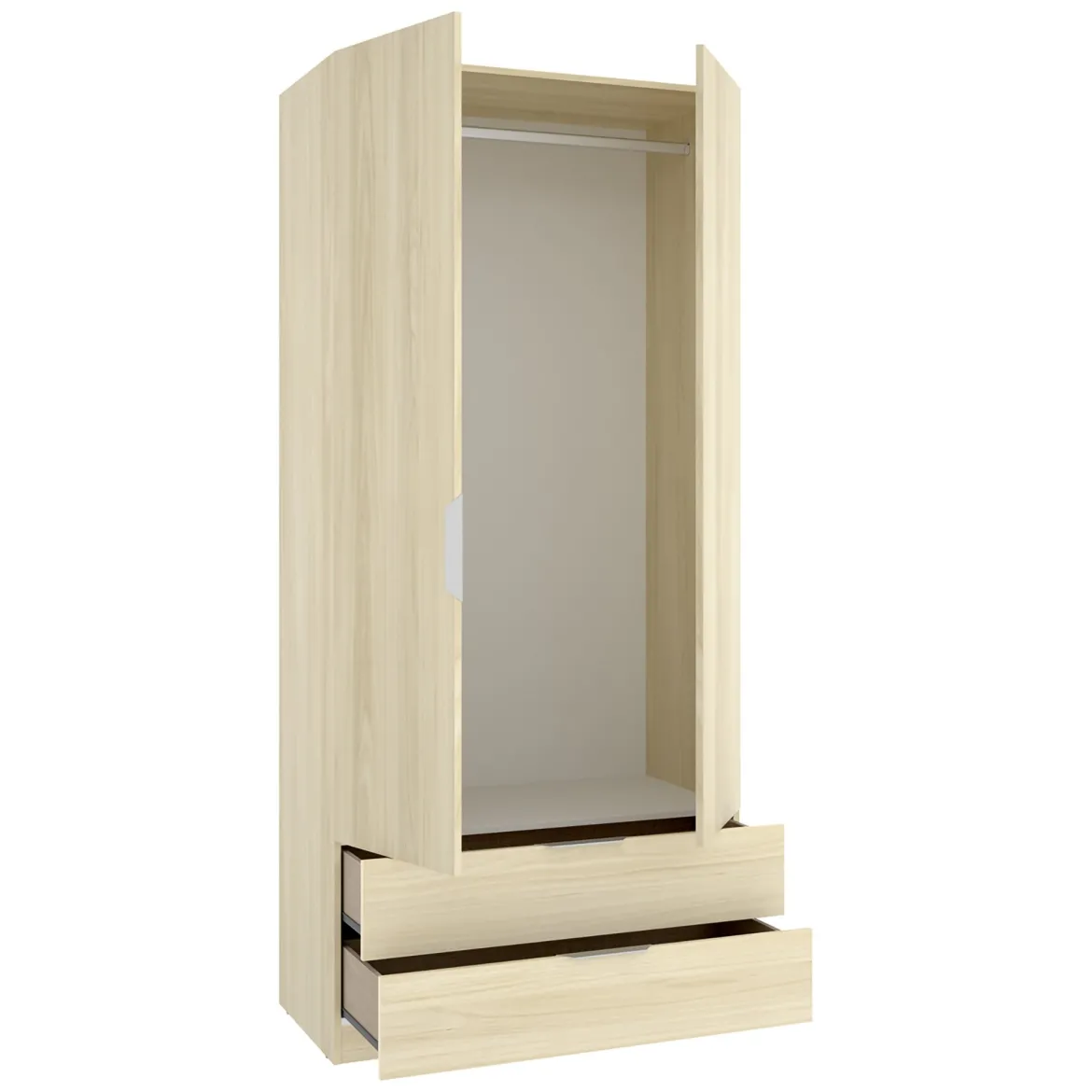 Guardaroba 2 Ante Marrone Bianco Rovere Appendiabiti 2 Cassetti 51x204h cm, un Ripiano - Montclare