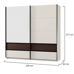 Guardaroba 2 Ante Marrone Noce Bianco Crema 2 Ripiani Appendiabiti 220x217h cm, Apertura Scorrevole - Vangvi