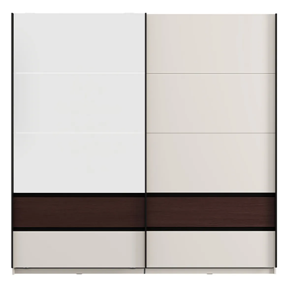 Guardaroba 2 Ante Marrone Noce Bianco Crema 2 Ripiani Appendiabiti 220x217h cm, Apertura Scorrevole - Vangvi