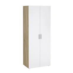 Guardaroba 2 Ante Marrone Quercia Bianco Lucido Appendiabiti 5 Ripiani 78.7x200.9h cm, 2 Ante - Argor