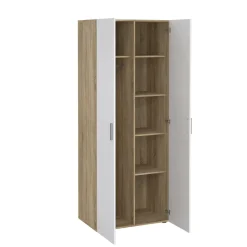 Guardaroba 2 Ante Marrone Quercia Bianco Lucido Appendiabiti 5 Ripiani 78.7x200.9h cm, 2 Ante - Argor