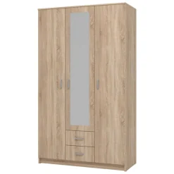 Guardaroba 3 Ante Marrone Quercia Bianco Appendiabiti 2 Cassetti 120x52 cm, 4 Ripiani - Crati