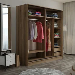 Guardaroba 2 Ante Marrone Rovere Appendiabiti 5 Ripiani 180x190h cm, 2 Ante - Rovolon