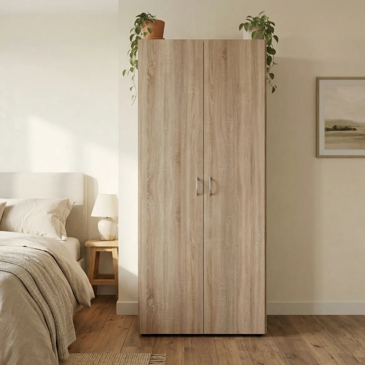 Guardaroba 2 Ante Marrone Rovere Appendiabiti un Ripiano 80x177h cm, 2 Ante - Istrana