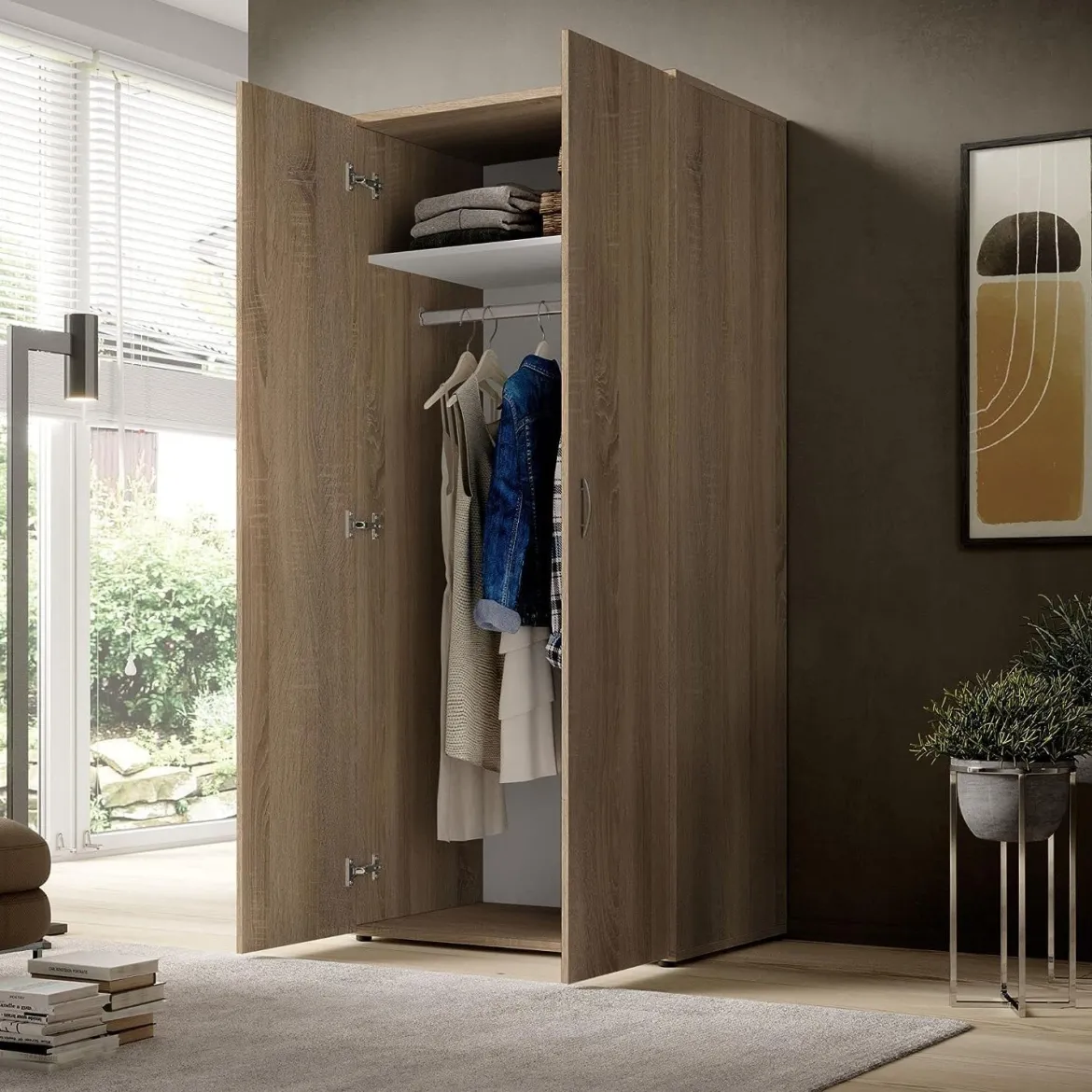 Guardaroba 2 Ante Marrone Rovere Appendiabiti un Ripiano 80x177h cm, 2 Ante - Istrana