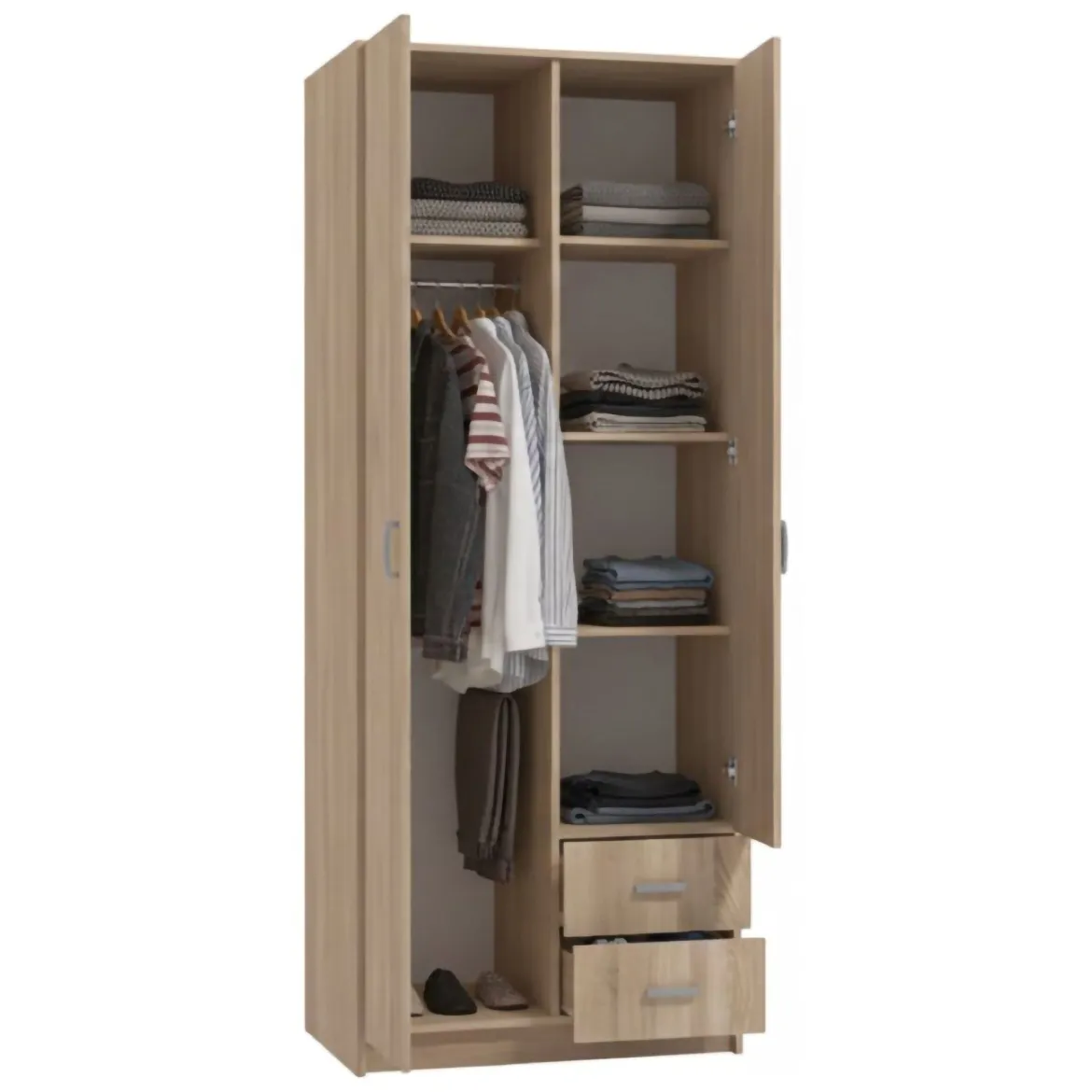 Guardaroba 2 Ante Marrone Rovere Bianco Appendiabiti un Ripiano 80x205h cm, 2 Ante - Roncaro