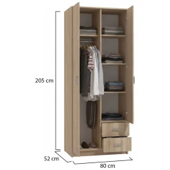 Guardaroba 2 Ante Marrone Rovere Bianco Appendiabiti un Ripiano 80x205h cm, 2 Ante - Roncaro