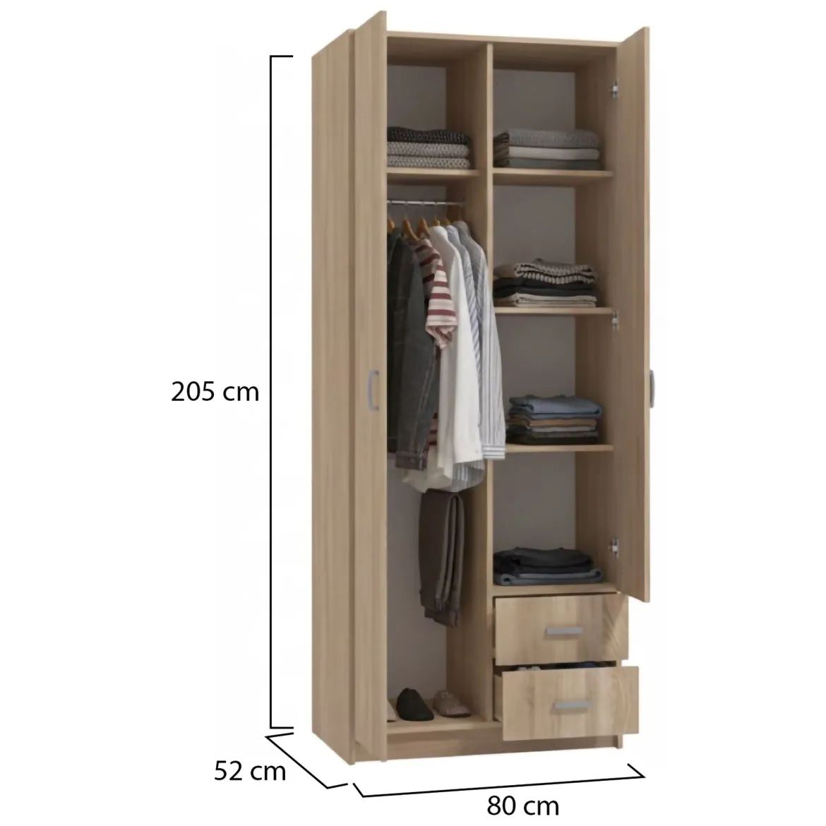 Guardaroba 2 Ante Marrone Rovere Bianco Appendiabiti un Ripiano 80x205h cm, 2 Ante - Roncaro