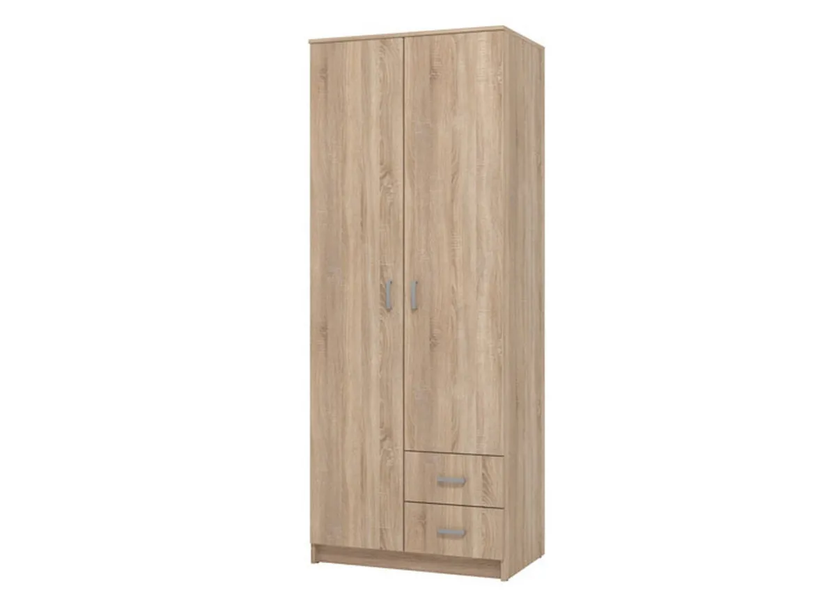 Guardaroba 2 Ante Marrone Rovere Bianco Appendiabiti un Ripiano 80x205h cm, 2 Ante - Roncaro