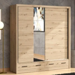 Guardaroba 2 Ante Marrone Rovere Nodi 4 Ripiani Appendiabiti 205x216h cm, 2 Cassetti - Copala