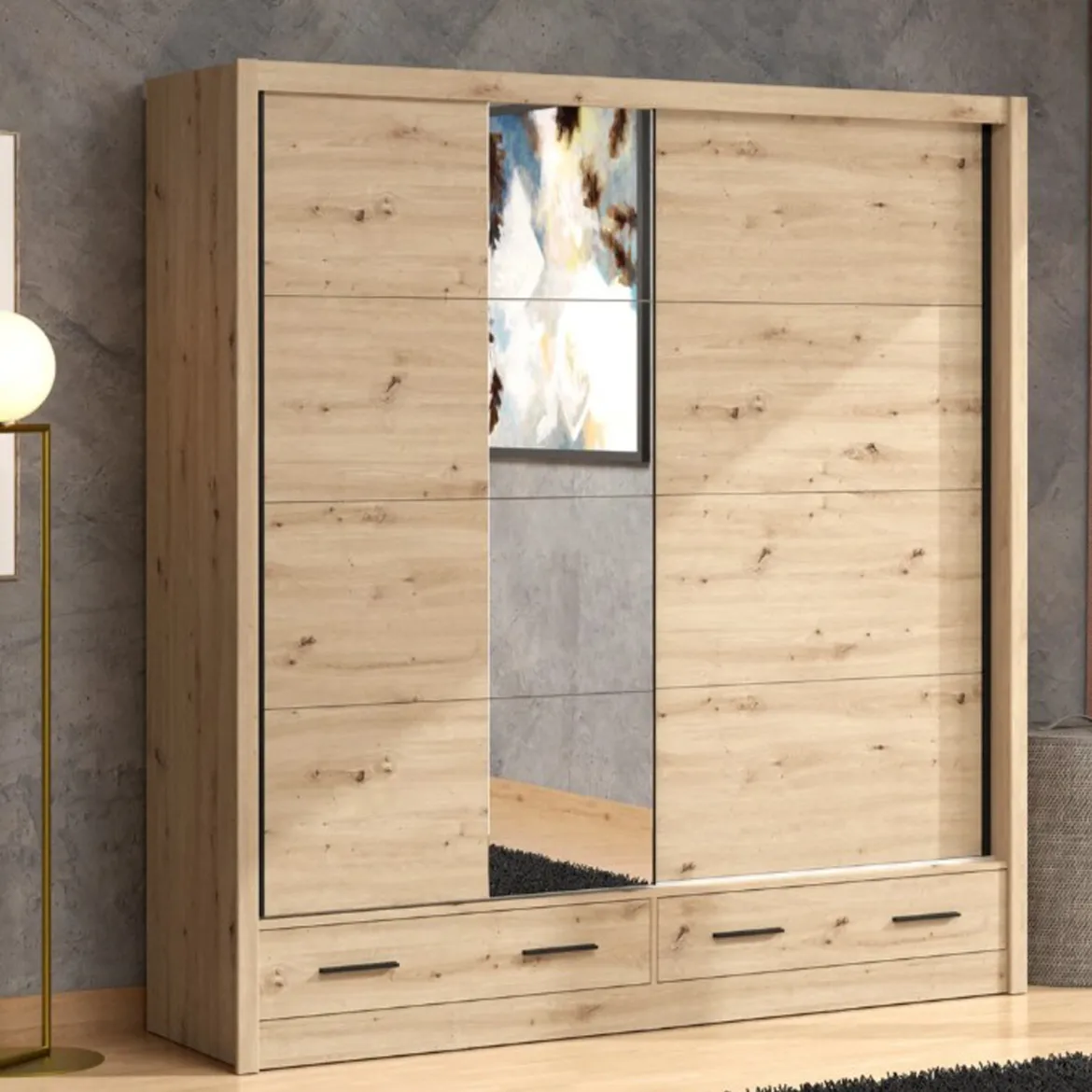 Guardaroba 2 Ante Marrone Rovere Nodi Appendiabiti un Ripiano 79x208h cm, 2 Ante - Pomar