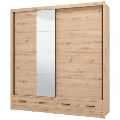 Guardaroba 2 Ante Marrone Rovere Nodi 4 Ripiani Appendiabiti 205x216h cm, 2 Cassetti - Copala
