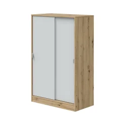 Guardaroba 2 Ante Marrone Rovere Nodi Bianco 2 Ripiani Apertura Scorrevole 77x119h cm, 3 Vani - Stelvio