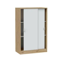 Guardaroba 2 Ante Marrone Rovere Nodi Bianco 2 Ripiani Apertura Scorrevole 77x119h cm, 3 Vani - Stelvio