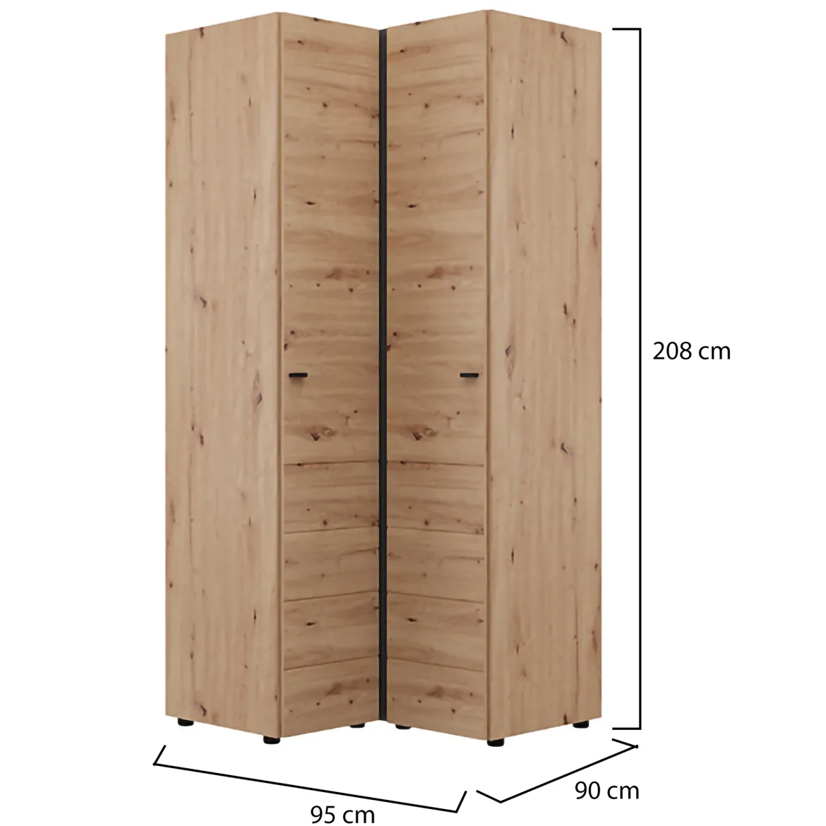 Guardaroba 2 Ante Marrone Rovere Nodi Bianco 4 Ripiani Apertura Battente 95x208h cm, Angolare - Tavole