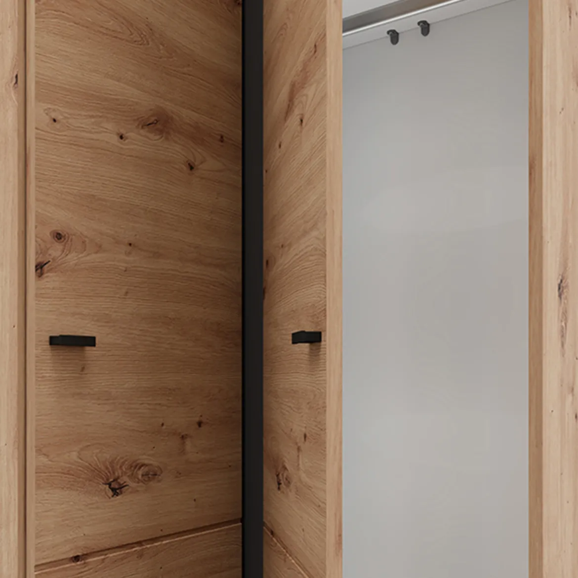 Guardaroba 2 Ante Marrone Rovere Nodi Bianco 4 Ripiani Apertura Battente 95x208h cm, Angolare - Tavole
