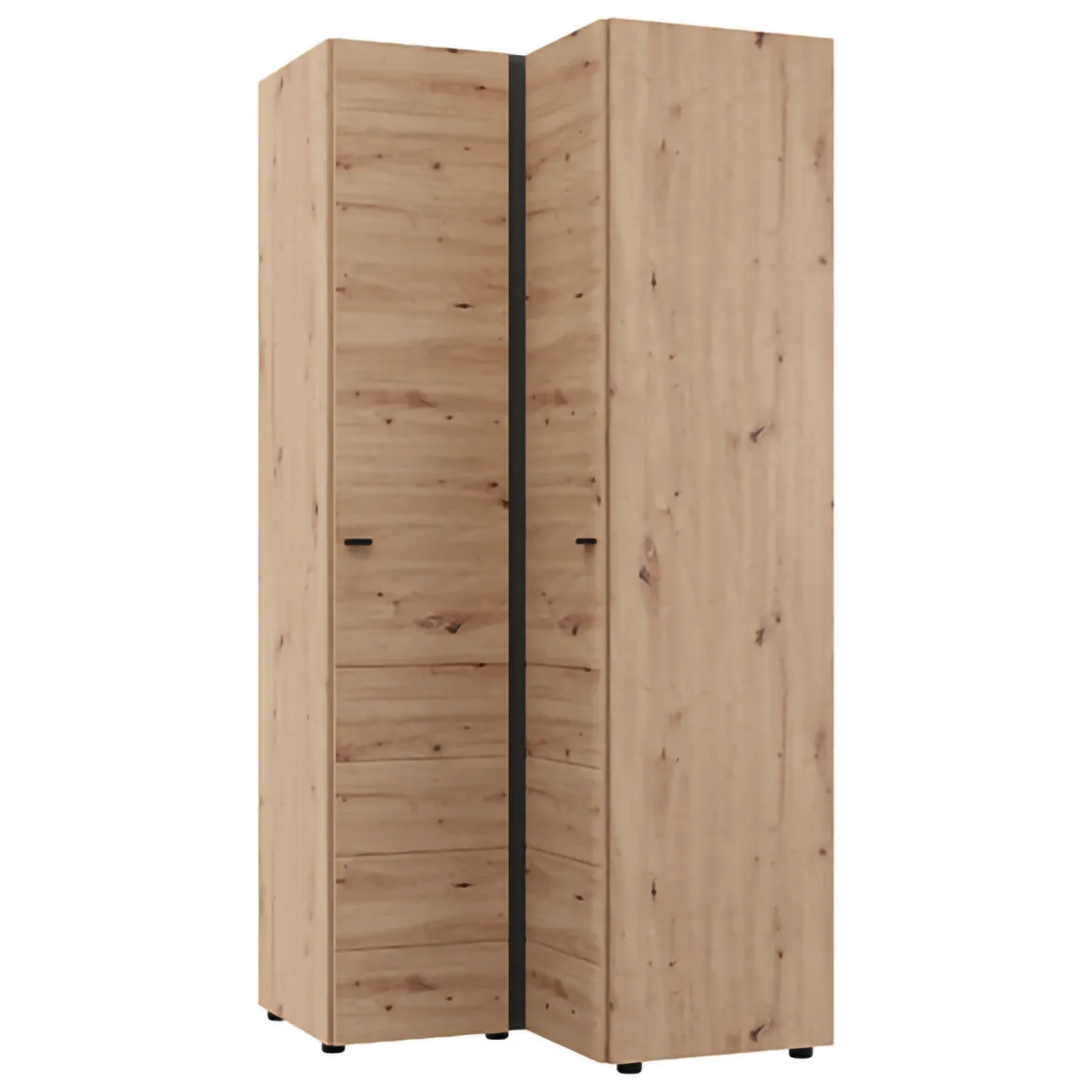 Guardaroba 2 Ante Marrone Rovere Nodi Bianco 4 Ripiani Apertura Battente 95x208h cm, Angolare - Tavole