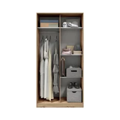 Guardaroba 2 Ante Marrone Rovere Nodi Bianco 4 Ripiani Appendiabiti 100x200h cm, Apertura Scorrevole - Orgosolo