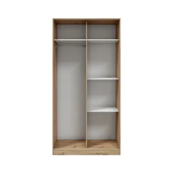 Guardaroba 2 Ante Marrone Rovere Nodi Bianco 4 Ripiani Appendiabiti 100x200h cm, Apertura Scorrevole - Orgosolo