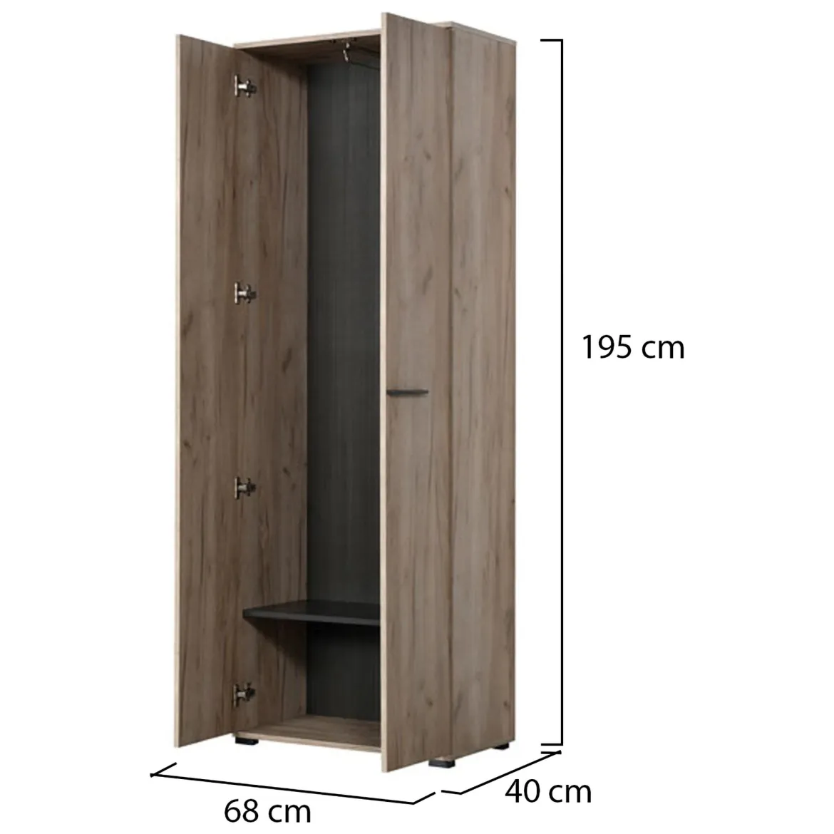 Guardaroba 2 Ante Marrone Rovere Nodi Nero 2 Ripiani Appendiabiti 220x205h cm, Apertura Scorrevole - Lalibe