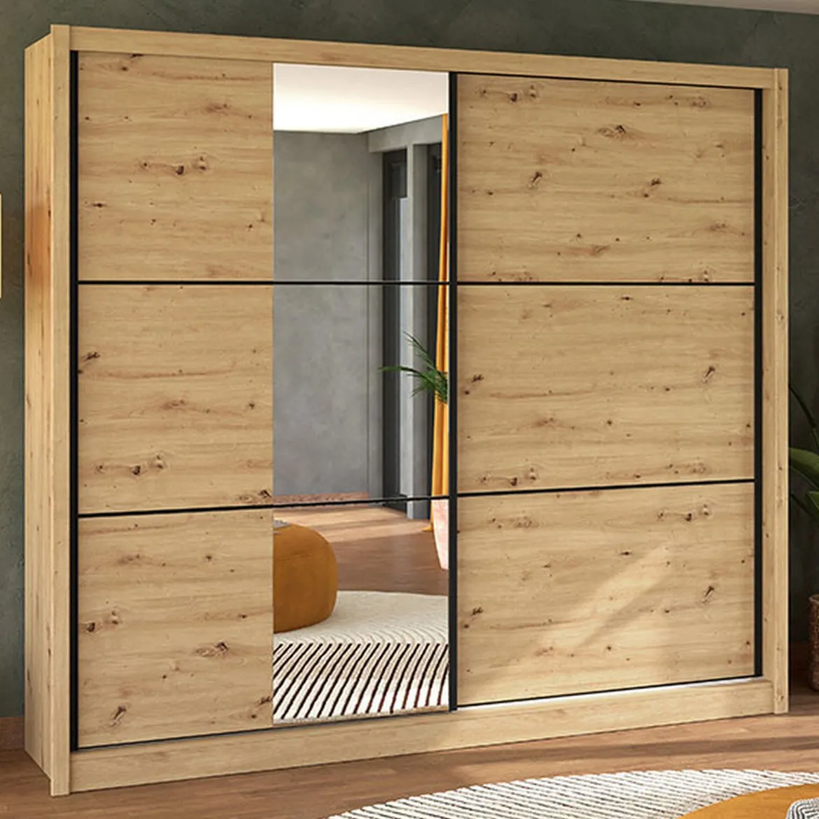 Guardaroba 2 Ante Marrone Rovere un Cassetto un Ripiano 80x170h cm, Appendiabiti - Budoia