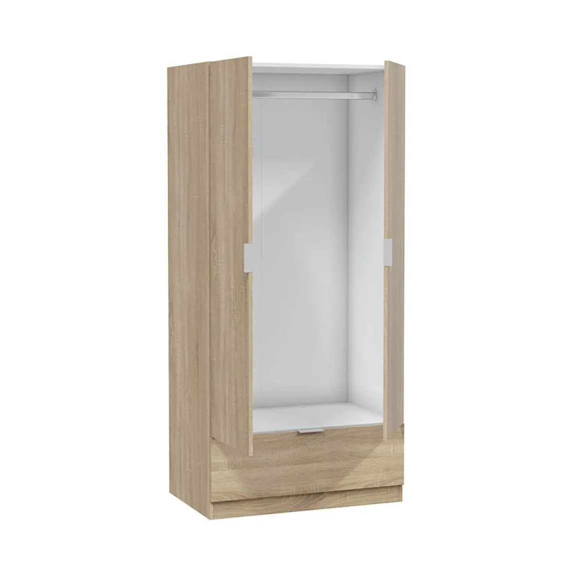 Guardaroba 2 Ante Marrone Rovere un Cassetto un Ripiano 80x170h cm, Appendiabiti - Budoia