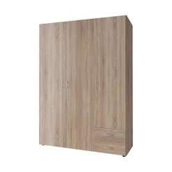 Guardaroba 3 Ante Marrone Rovere 2 Cassetti 3 Ripiani 120x51 cm, Appendiabiti - Toce