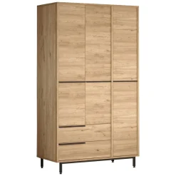 Guardaroba 3 Ante Marrone Rovere 5 Ripiani 2 Cassetti 112x55 cm, Appendiabiti - Oricola