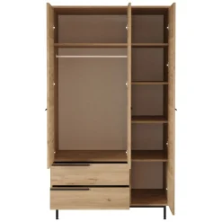 Guardaroba 3 Ante Marrone Rovere 5 Ripiani 2 Cassetti 112x55 cm, Appendiabiti - Oricola