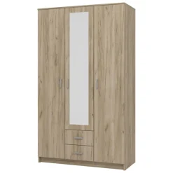 Guardaroba 3 Ante Marrone Rovere Bianco Appendiabiti 2 Cassetti 120x52 cm, 4 Ripiani - Crati