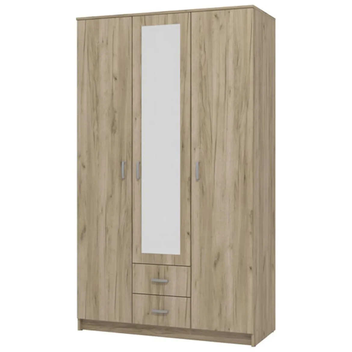 Guardaroba 3 Ante Marrone Rovere Bianco Appendiabiti un Cassetto 90x43 cm, 5 Ripiani - Infine
