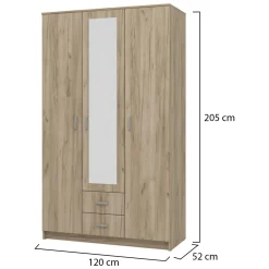 Guardaroba 3 Ante Marrone Rovere Bianco Appendiabiti un Cassetto 90x43 cm, 5 Ripiani - Infine