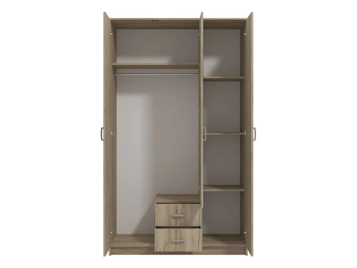 Guardaroba 3 Ante Marrone Rovere Bianco Appendiabiti un Cassetto 90x43 cm, 5 Ripiani - Infine