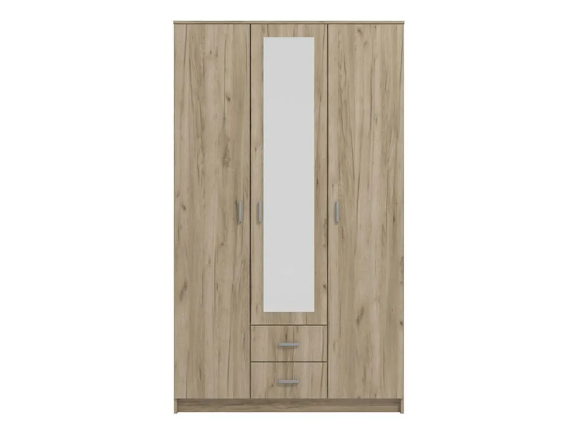 Guardaroba 3 Ante Marrone Rovere Bianco Appendiabiti un Cassetto 90x43 cm, 5 Ripiani - Infine