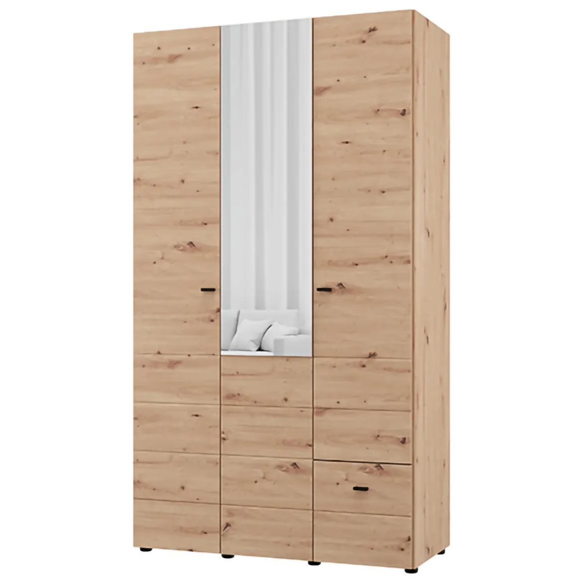 Guardaroba 3 Ante Marrone Rovere Nodi Bianco Appendiabiti un Cassetto 117x52 cm, 4 Ripiani - Serram