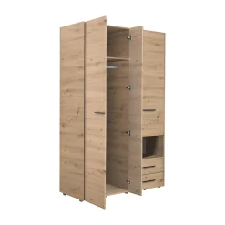 Guardaroba 3 Ante Marrone Rovere Nodi Nero Appendiabiti 2 Cassetti 127.5x54 cm, 5 Ripiani - Molare