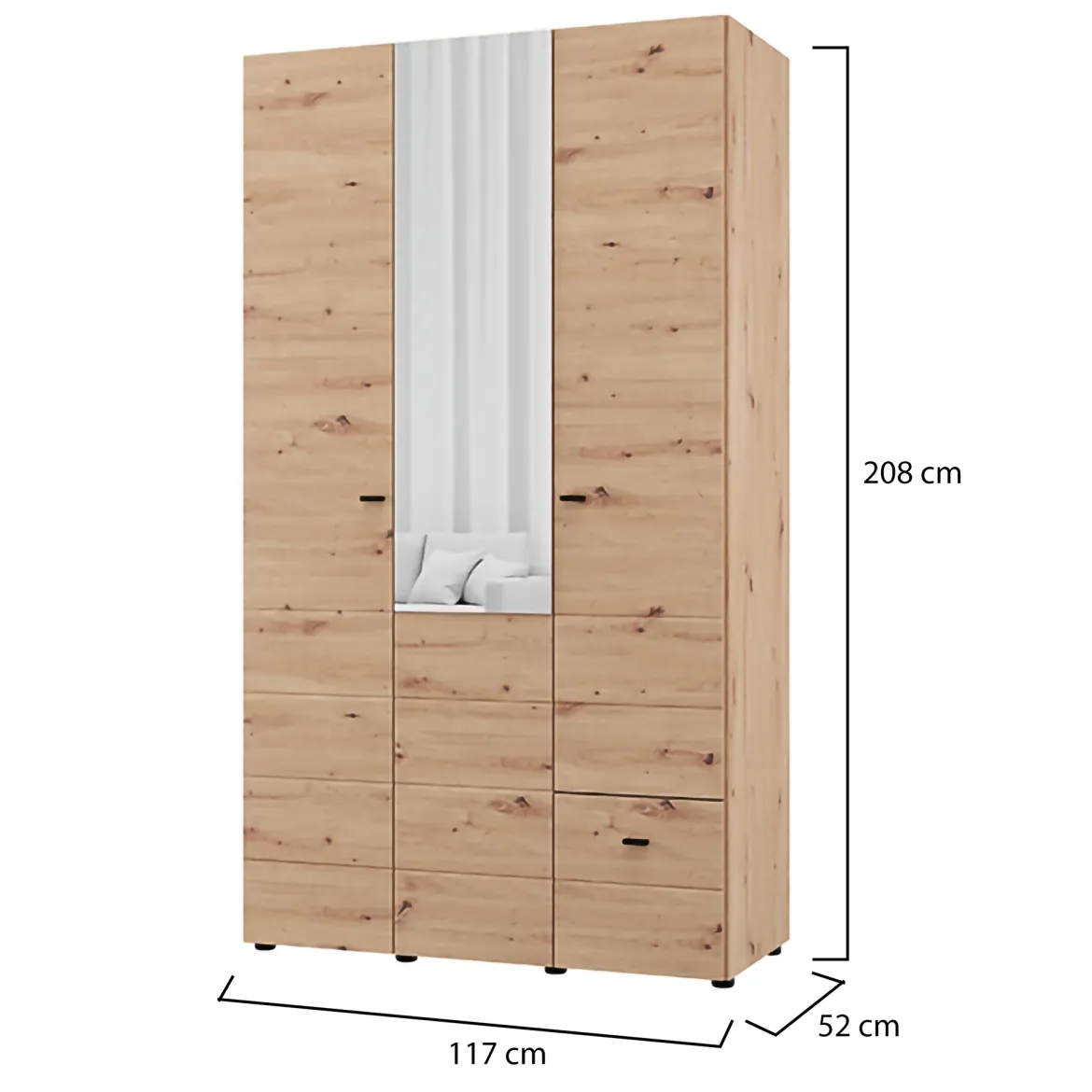 Guardaroba 3 Ante Marrone Rovere Nodi Bianco Appendiabiti un Cassetto 117x52 cm, 4 Ripiani - Serram