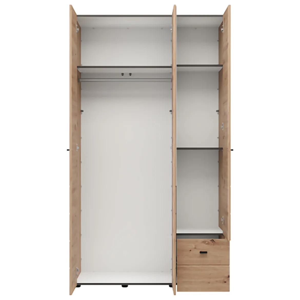 Guardaroba 3 Ante Marrone Rovere Nodi Bianco Appendiabiti un Cassetto 117x52 cm, 4 Ripiani - Serram