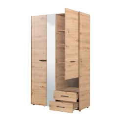 Guardaroba 3 Ante Marrone Rovere Nodi Nero Appendiabiti 2 Cassetti 127.5x54 cm, 5 Ripiani - Molare